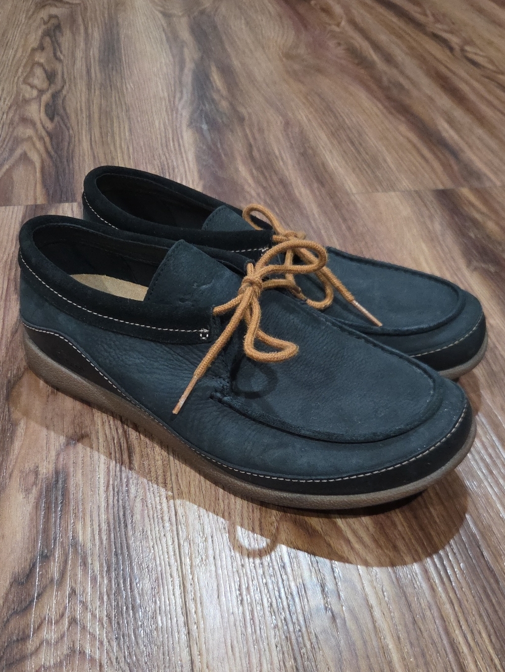 Chaco Women's Black Leather Boat Shoes with Tan Laces